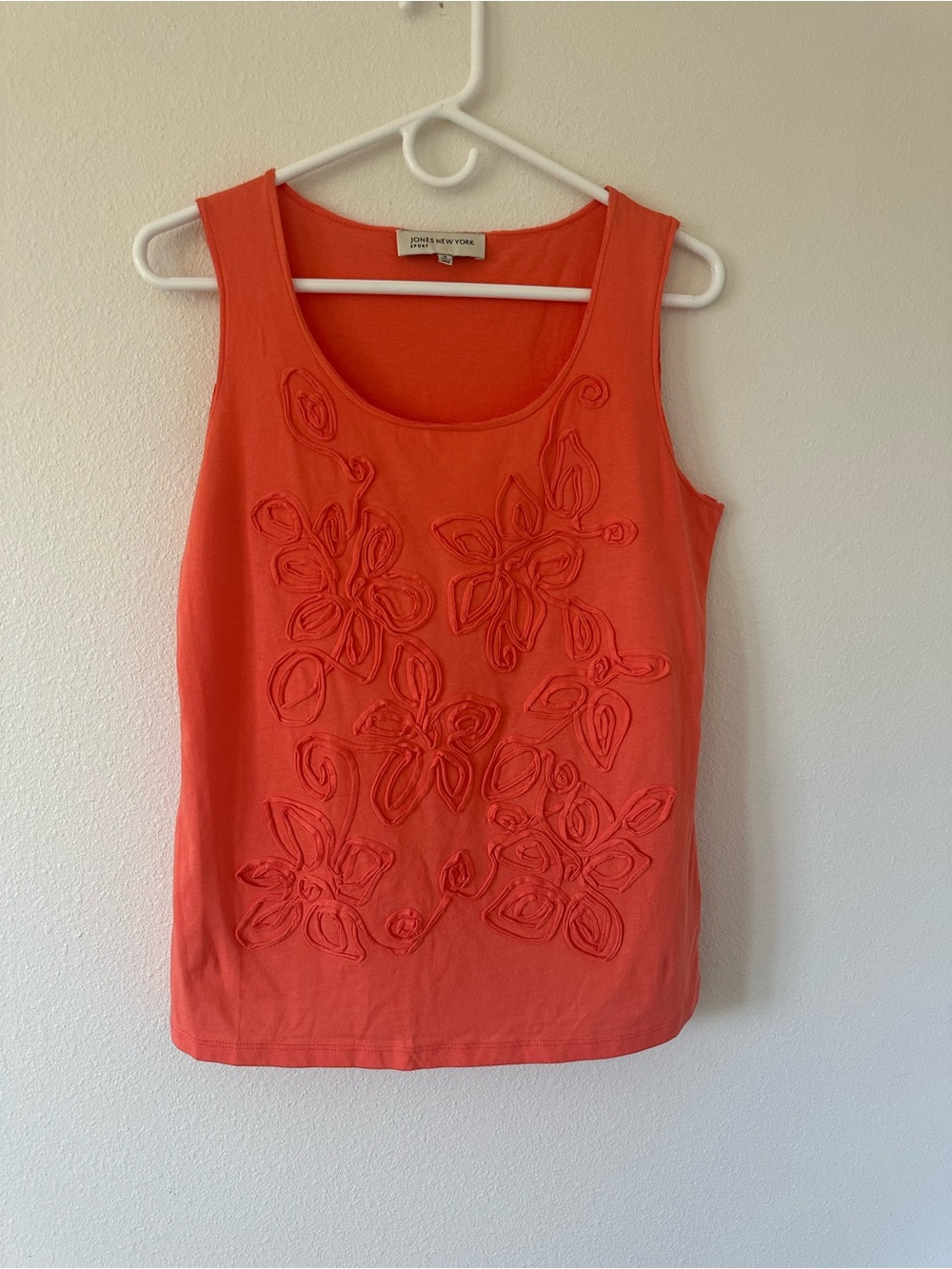 Jones New York Sport Pink Coral Floral Applique Cotton Tank Top